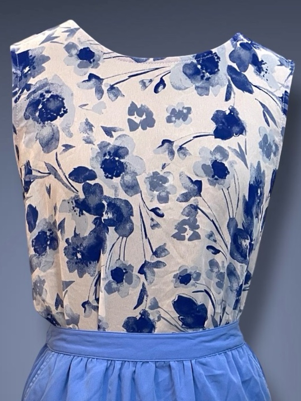 Under Skies Blue and White Floral Sleeveless Blouse